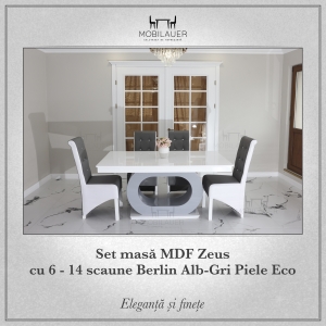 Set-masa-MDF-Zeus-cu-6-14-scaune-Berlin-Alb-Gri-Piele-Eco