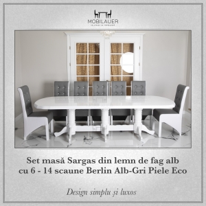 Set-masa-Sargas-din-lemn-de-fag-alb-cu-6-14-scaune-Berlin-Alb-Gri-Piele-Eco