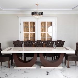 Adara - Set Masa MDF 12 Persoane + 12 Scaune Laris Maro Catifea