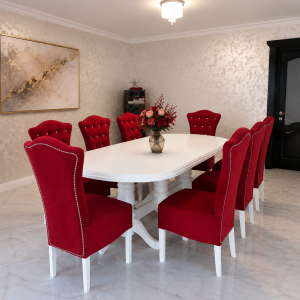 Monaco - Set Dining Premium cu 8 Scaune Laris Roşu Catifea