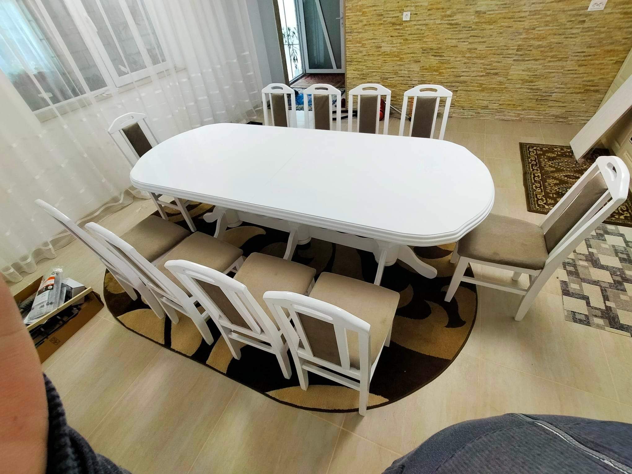 Set masa Lemn Masiv alba cu 12 scaune Alb-Maro Lemn Fag - Image 6