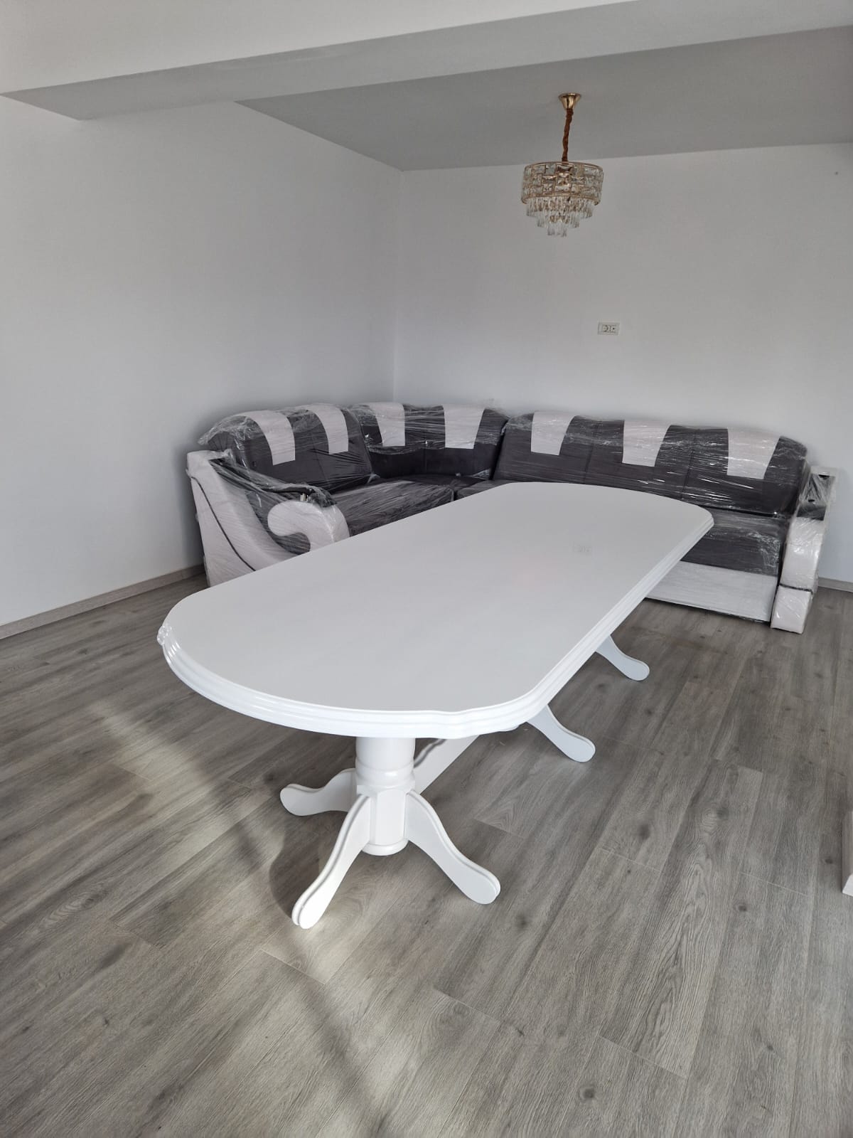 Set masa Lemn Masiv alba cu 12 scaune Alb-Maro Lemn Fag - Image 4