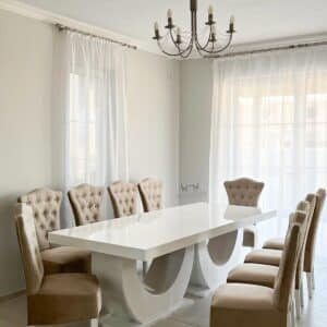 Hermes-Set Masa MDF 12 Persoane + 12 Scaune Laris Crem Catifea